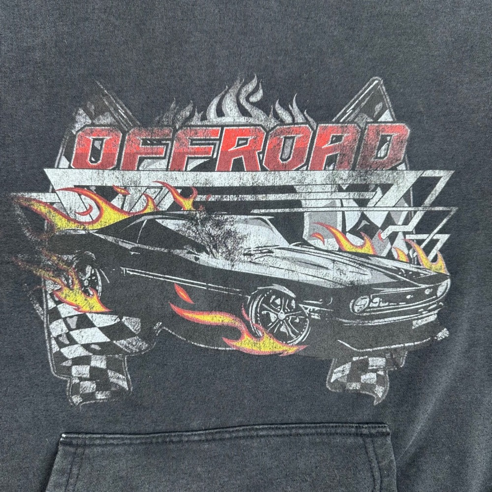 Garage Hoodie Mens Large Black Offroad Car Graphic Pullover Relaxed Fit Vintage - Picture 5 of 7
